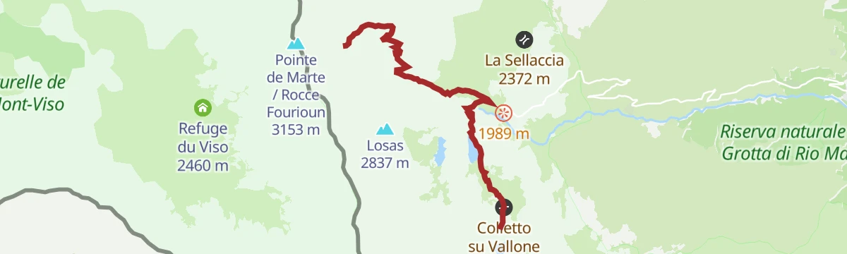 Route map: Giro del Monviso: Tappa 5B Bivio CNAV13-CNAV14 presso Lago Chiaretto